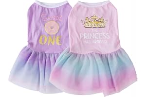 JUOMIIEL 2 Pcs Girl Dog Dress Shirt Dog Princess Dress with Ruffles Chihuahua Dress Holiday Theme Pet Clothes with Tulle XS Yorkie Clothes Apparel Outfits for Small Girl Dogs Sundress Puppy Cats Dress