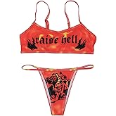 JUMISEE Women Skull Letter Pattern Goth Bikini Set 2 Piece High Waist Bandeau Swimsuit