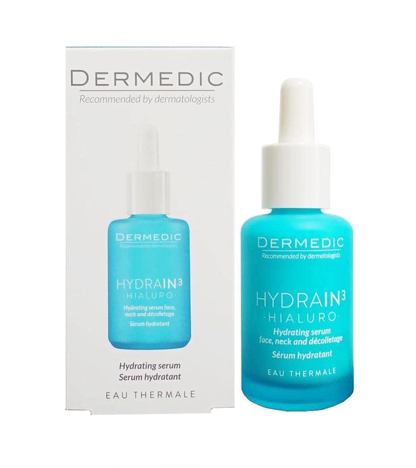 PREMIUM Hyaluronic Acid Anti Ageing and Anti Wrinkle Serum For Face, Neck and Decolletage - Clinical Strength (15% HA), For day and night use. Ideal as make-up base. Hypoallergenic with Thermal Water. Dermedic Hydrain3 Hialuro