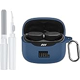 POZCIS for JBL Tune Buds 2 Case Cover, Soft Silicone Protective Earbuds Case, Only Compatible with JBL Tune Buds 2 Case with Carabiner & Cleaner Kit Accessories Set(Dark Blue)