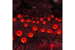 BEHILLER Outdoor Halloween Decorations Solar Spooky Lights-12LED Scary Eyeballs Swaying Firefly Light with Magic Halloween Party Decor,Solar Halloween Lights for Outside,Grave Cemetery,Ghost Decor 2PACK Orange