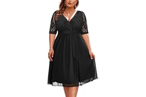 Pinup Fashion Plus Size Lace Chiffon Wrap V Neck Dresses Women Cocktail Wedding Guest Midi Dress
