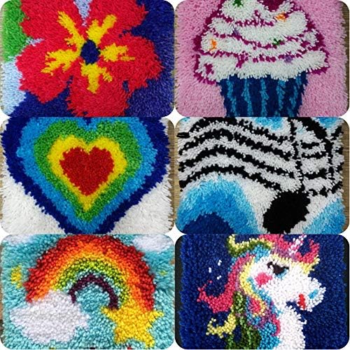 DIY Latch Hook Kit – Sew Your Own 12"x12" Fuzzy Rug - Includes Canvas, Tool, Instructions, Acrylic Yarn – Crochet and Needlework Crafts for Kids and Adults – by Zirrly (Multi Pack)
