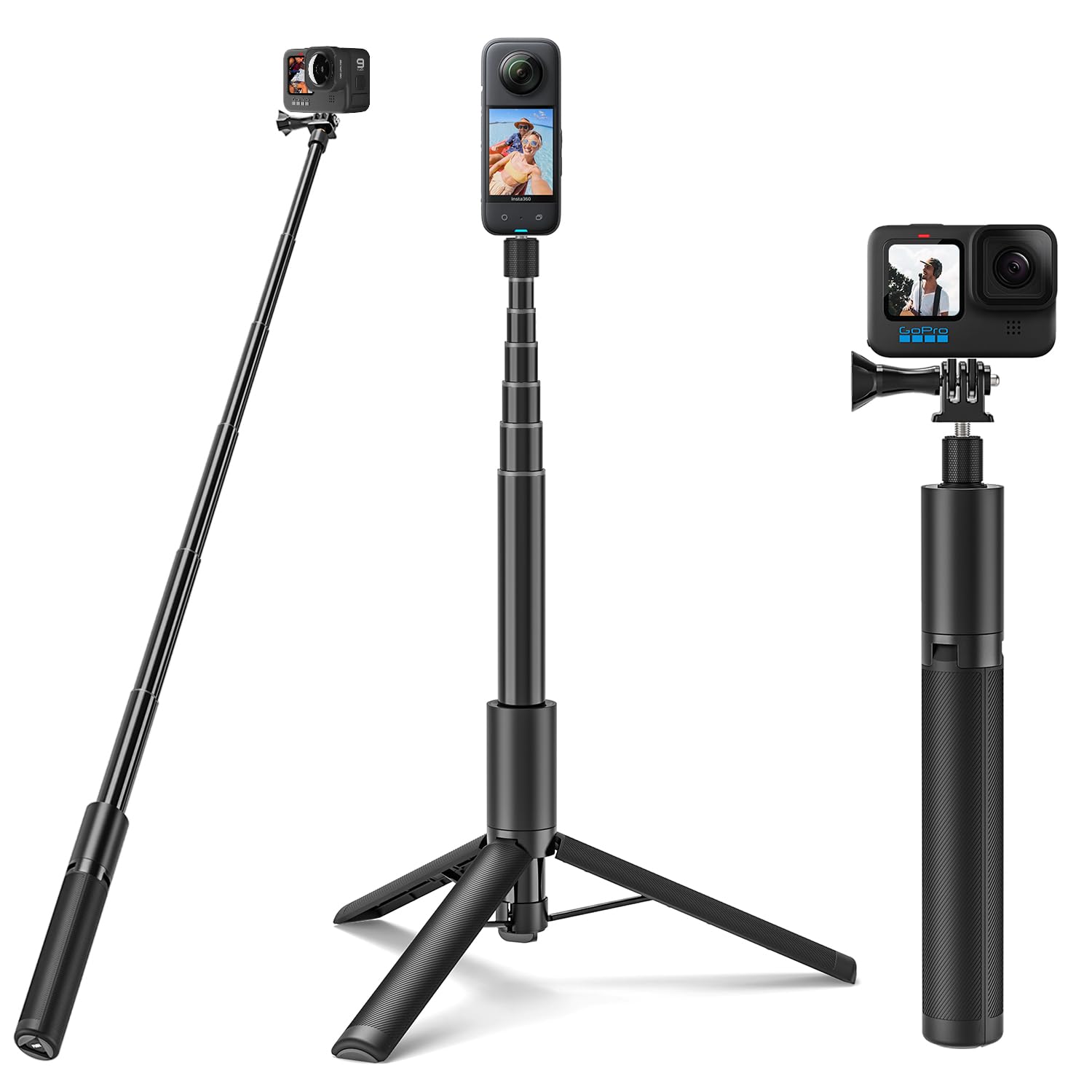 Wiseten Selfie Stick Tripod Monopod for GoPro Insta360, 47"/120CM Extendable Selfie Vlog Handle Portable Tripod Stand Accessories for GoPro Hero 13 12 11 10 Insta360 X5 X4 X3 DJI Osmo Pocket 3