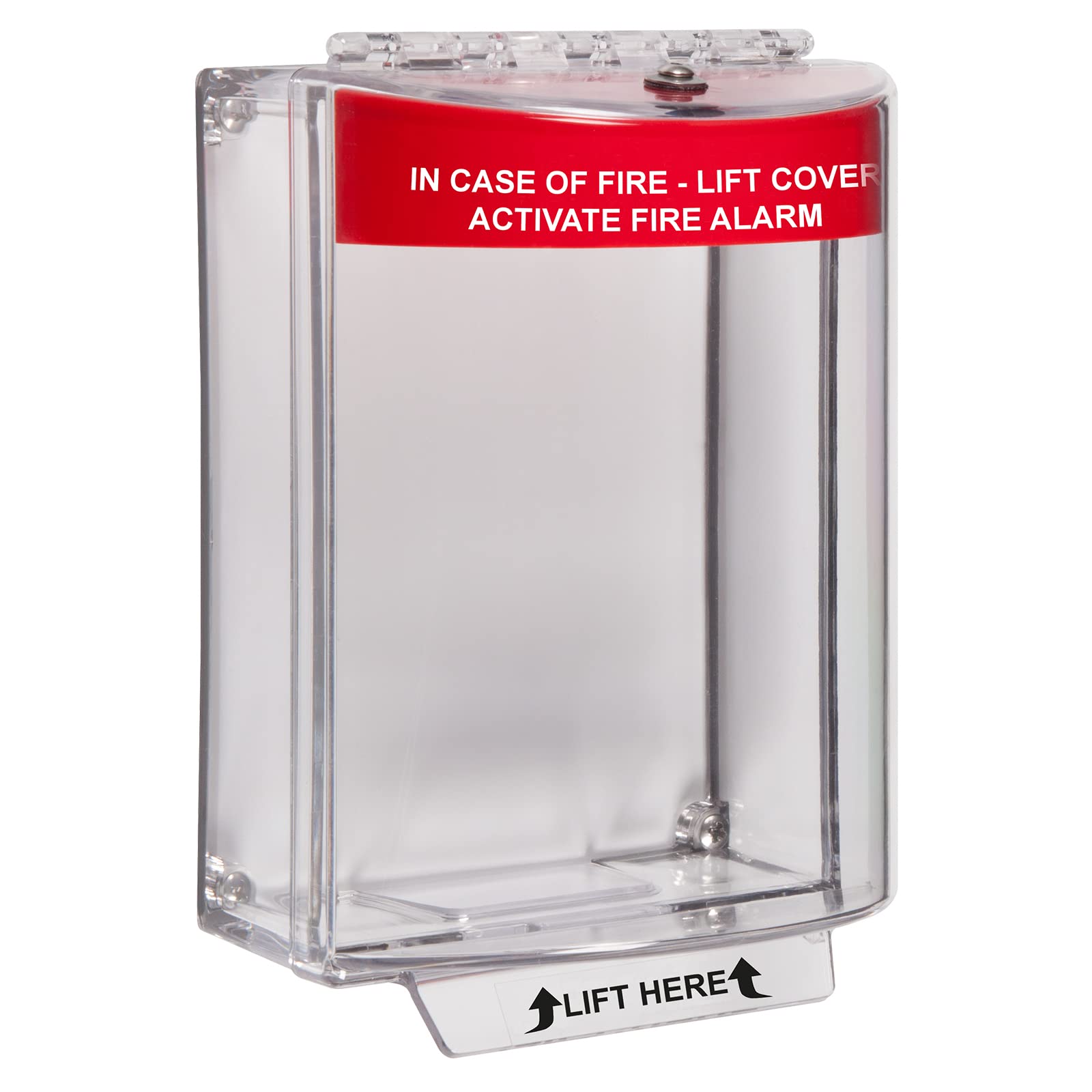 Universal Stopper, STI-13110FR, Safety Technology International, Polycarbonate Call Point Cover, MCP Protector, Fire Alarm Cover, Surface Mount, Fire Red Hood