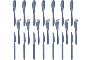 ZOYIANCY Forks Spoons Knife Set, 21 Pieces Wheat Straw Cutlery Set, Reusable Utensil Set for 7, Unbreakable and Lightweight Utensils for Party, Travel, Work, Lunch, Picnic, Camping or Daily Use (Blue)