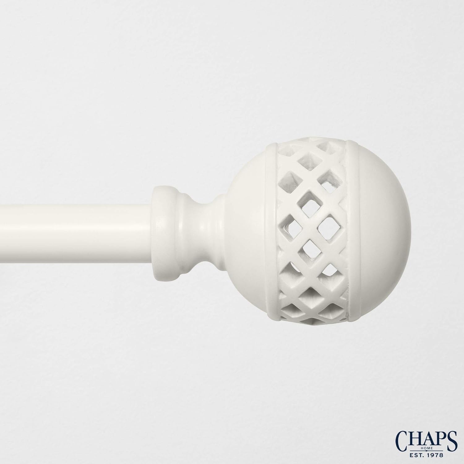 Chaps Lattice 3/4” Diameter Window Curtain Rod and Polyresin Finial Set, 66"-120", Off White: Home & Kitchen