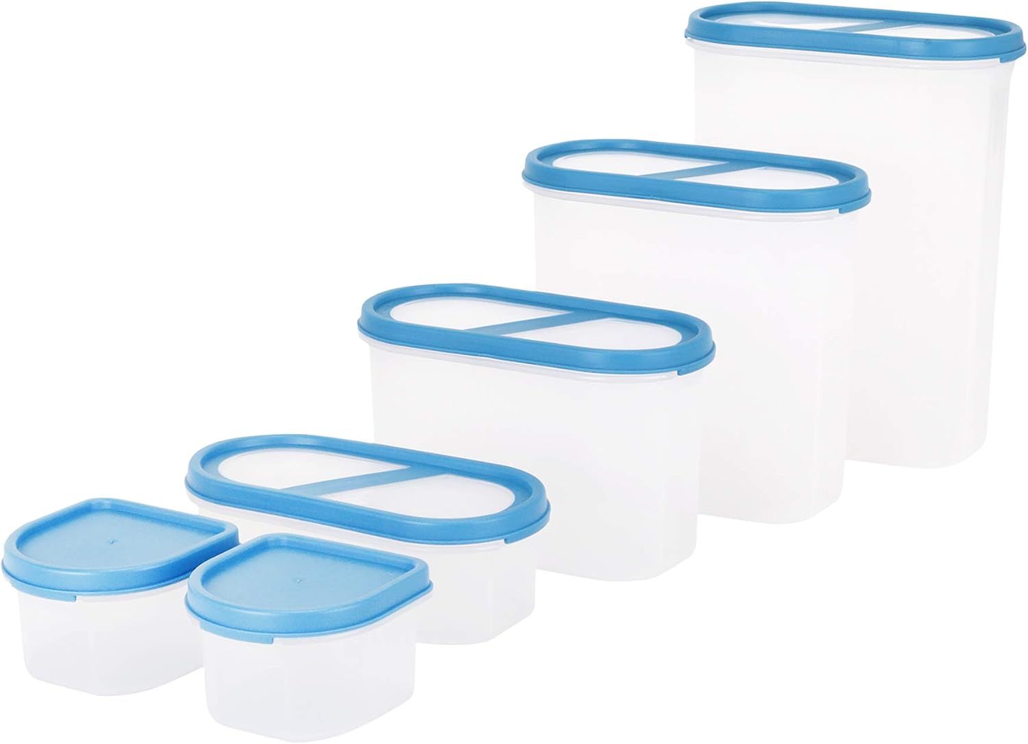SIMPARTE 6 Container Set Pantry Airtight Cereal and Dry Snacks Food Storage Containers | Microwave & Dishwasher Safe | BPA Free | Freezer Safe | Space Saver Modular Design (Blue Lids)