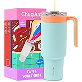 ChugJug 40 oz Tumbler with Handle and Straw, Reusable Vacuum Insulated Tumbler for Women Girls, BPA Free Stainless Steel Travel Mug Cup, Keeps Cold for Hours, Car Cup Holder Friendly (Green)