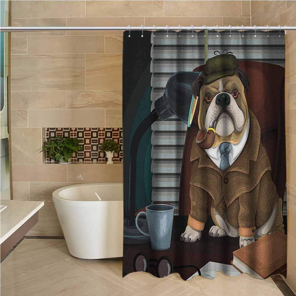 English Bulldog Divider Curtain Traditional English Detective Dog with a Pipe and Hat Sherlock Holmes Image Waterproof&Colorful&Funny 60"x72",Multicolor