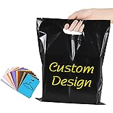 50-200Custom Plastic Bags With Logo,Custom Shopping Gifts Bags For Small Businesses, Clothing Stores, Supermarkets, Retailers