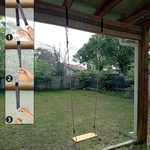 KINSPORY Children's Wooden Swing Outdoor Wooden Swing with Adjustable Hemp Rope - For Indoor and Outdoor Use, Maximum Load 130 kg