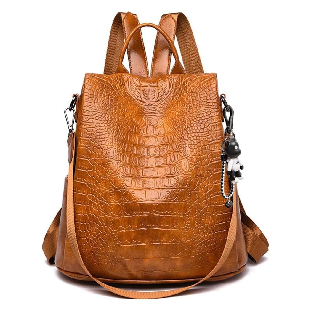 AINUOEY Womens Rucksack Backpacks Anti-Theft Totes Top-Handle Handbags Bags Ladies PU Leather 76654 1pcs Set Brown