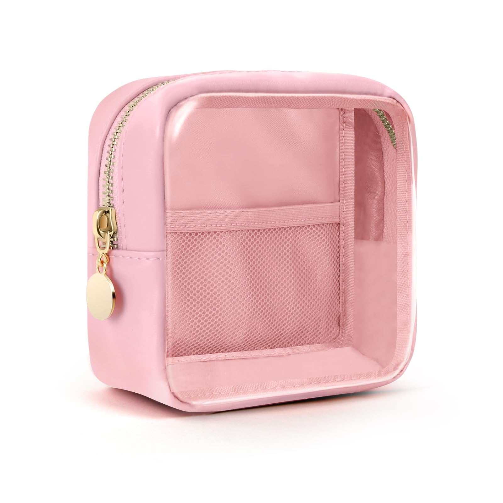Aucuu Clear Makeup Toiletry Bag - Mini Transparent Waterproof Cosmetic Case for Travel, Daily, School, Work (Pink)