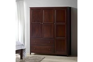Grain Wood Furniture Shaker 3-Door Wardrobe, Solid Wood with Cherry Finish
