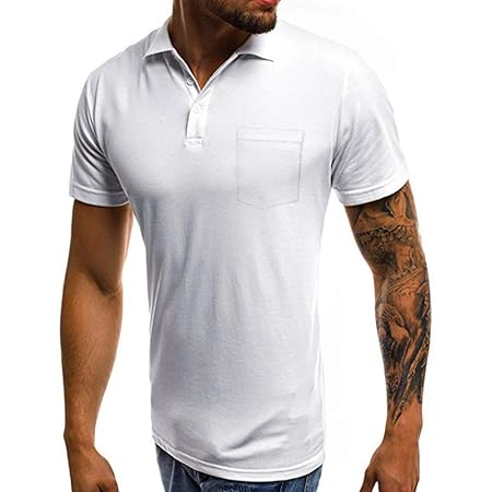 CICIYONER Poloshirts Herren sommershirts Casual Slim Kurzarm Pocket Button T-Shirt Top Bluse Schwarz Weiß Grau Rot Blau S M L
