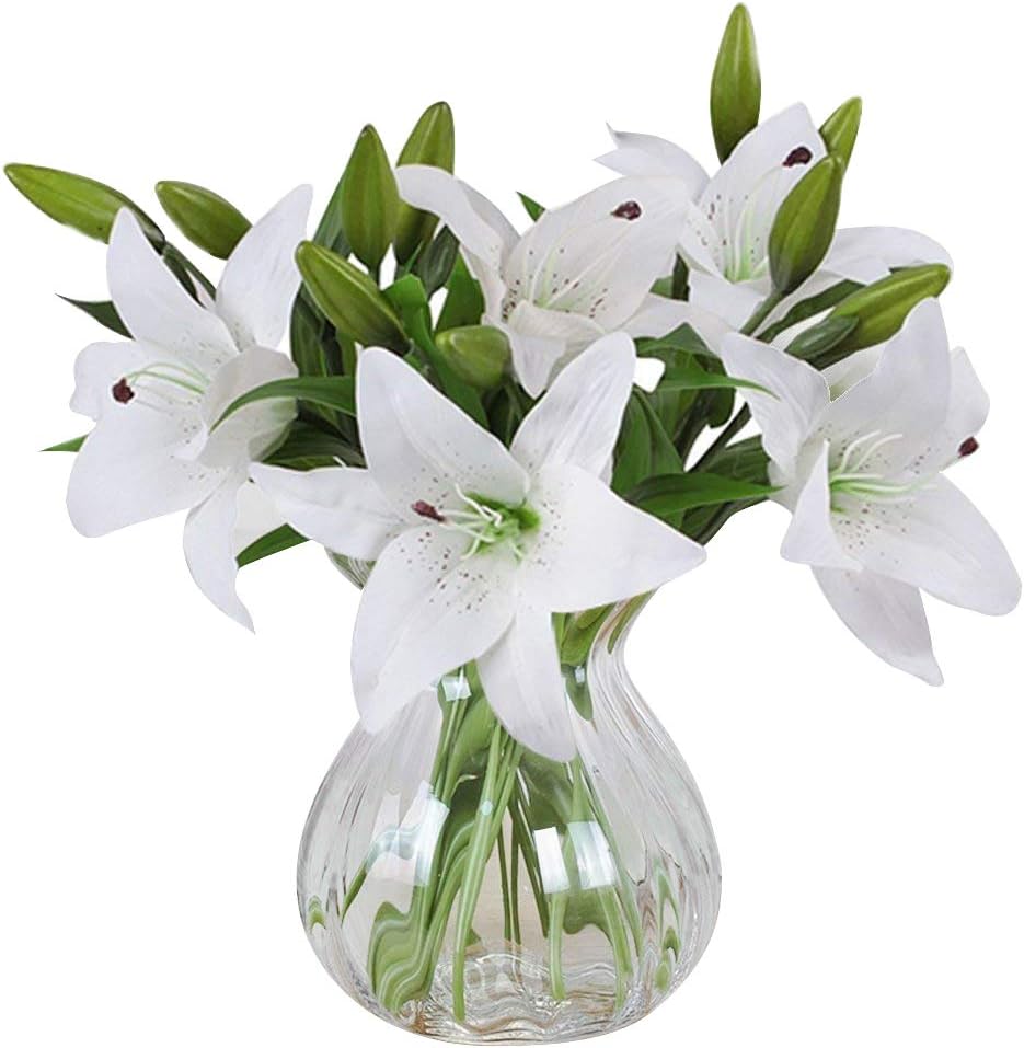 MEIWO Fleurs Artificielles, 5 Pcs Real Touch Latex Artificial Lilies