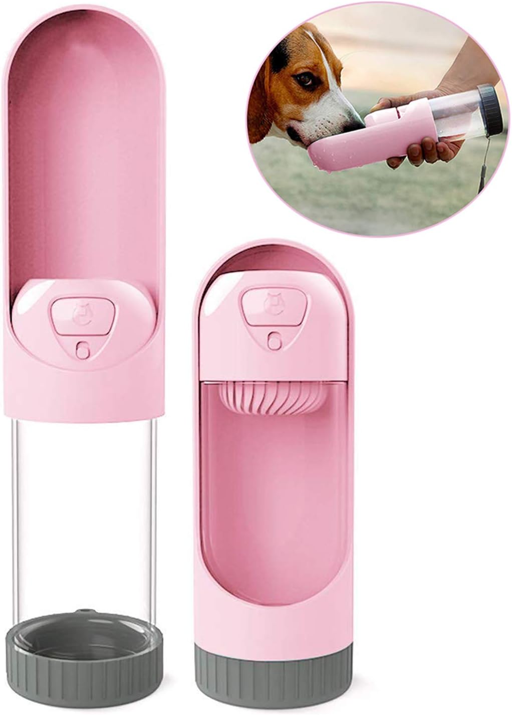 Ewolee Portable Dog Water Bottle - Dog Walking Water Bottle Dispenser Antibacterial Food Grade Leak Proof Dog Cat Travel Drink Bottle, 300ml Pet Outdoor Drinking Cup(Pink)
