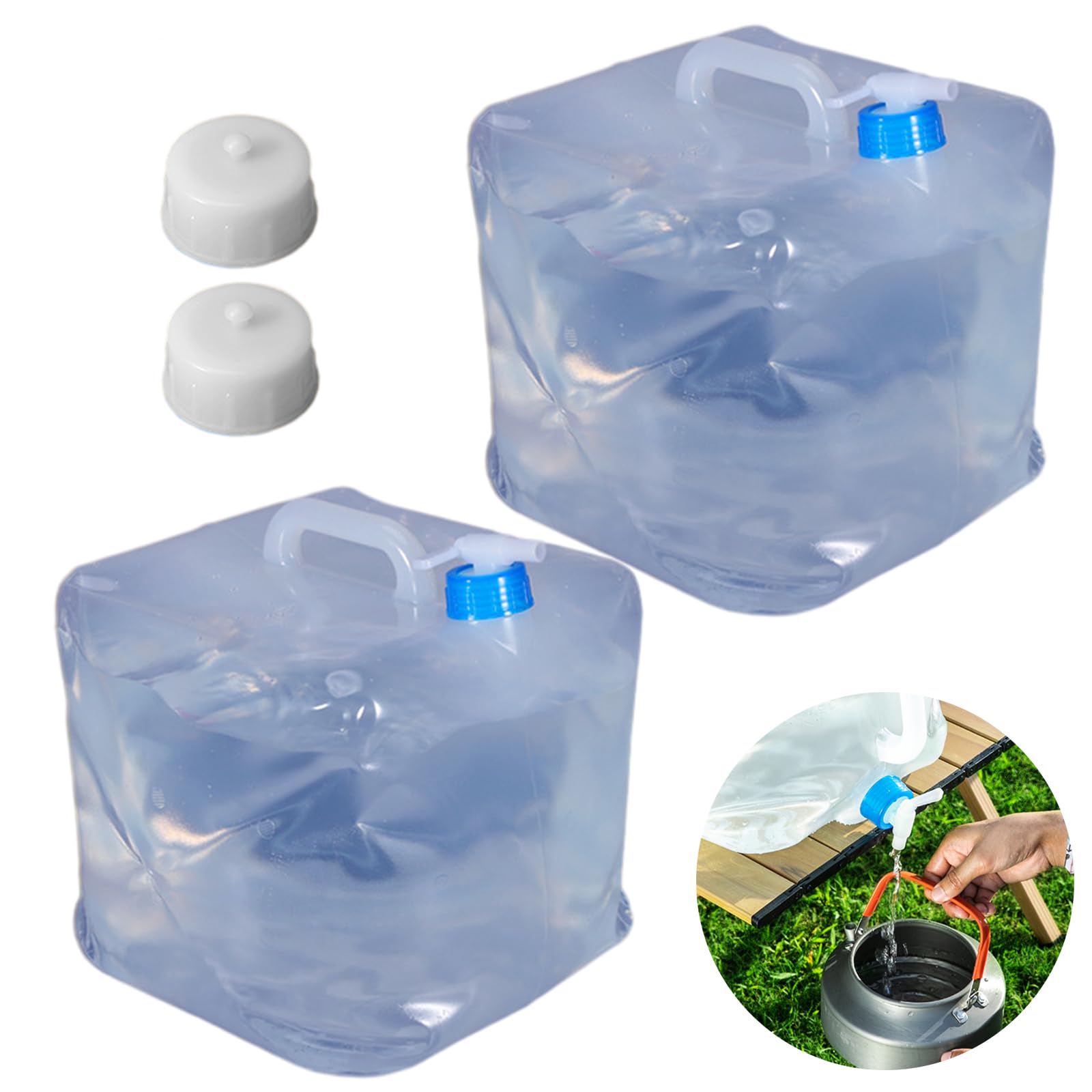 DALAETUS 2 Pcs 10L Water Container Set, BPA Free Carrier with Spigot and Handle, Collapsible Bucket, Portable Storage Jug for Outdoor, Camping, Traveling, Hiking, Emergency Survival Kit