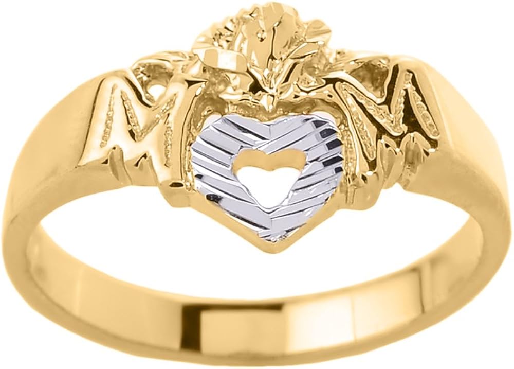 Yellow 9 ct Gold MOM with Open Heart Mother's Ring Amazon.co.uk Jewellery