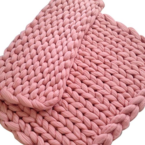 Clearance Yarn Blanket,80x100cm Hand Chunky Knitted Blanket Thick Wool Bulky Knit Throw for Sofa Bed (Pink) - Thumbnail 2