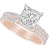 Houston Diamond District 1 to 6 Carat Princess LAB GROWN Diamond and LAB GROWN Diamond Wedding Bridal Set (AAAA Heirloom Quality)