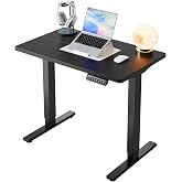 HUANUO 32x19 Inch Small Electric Standing Desk, Adjustable, Black | 176 Lbs Capacity, Rounded Corners, Wheel-Ready Feet, Compact Desktop, Apartment Workspace, 28.3&ndash;46.5 Inch Height Range
