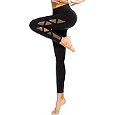 romansong Women's Mesh Leggings Yoga Pants with Pocket, Non See-Through Capri High Waisted Tummy Control 4 Way Stretch