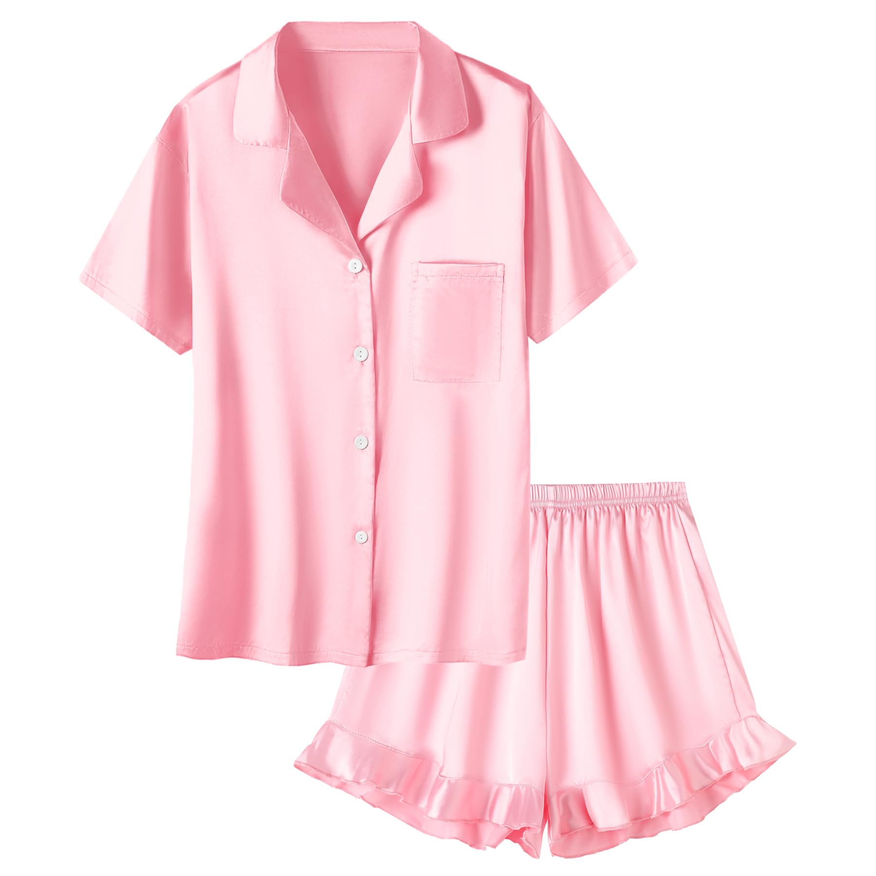 Umeyda Girls Satin Pajamas Set Button Down 2 Piece