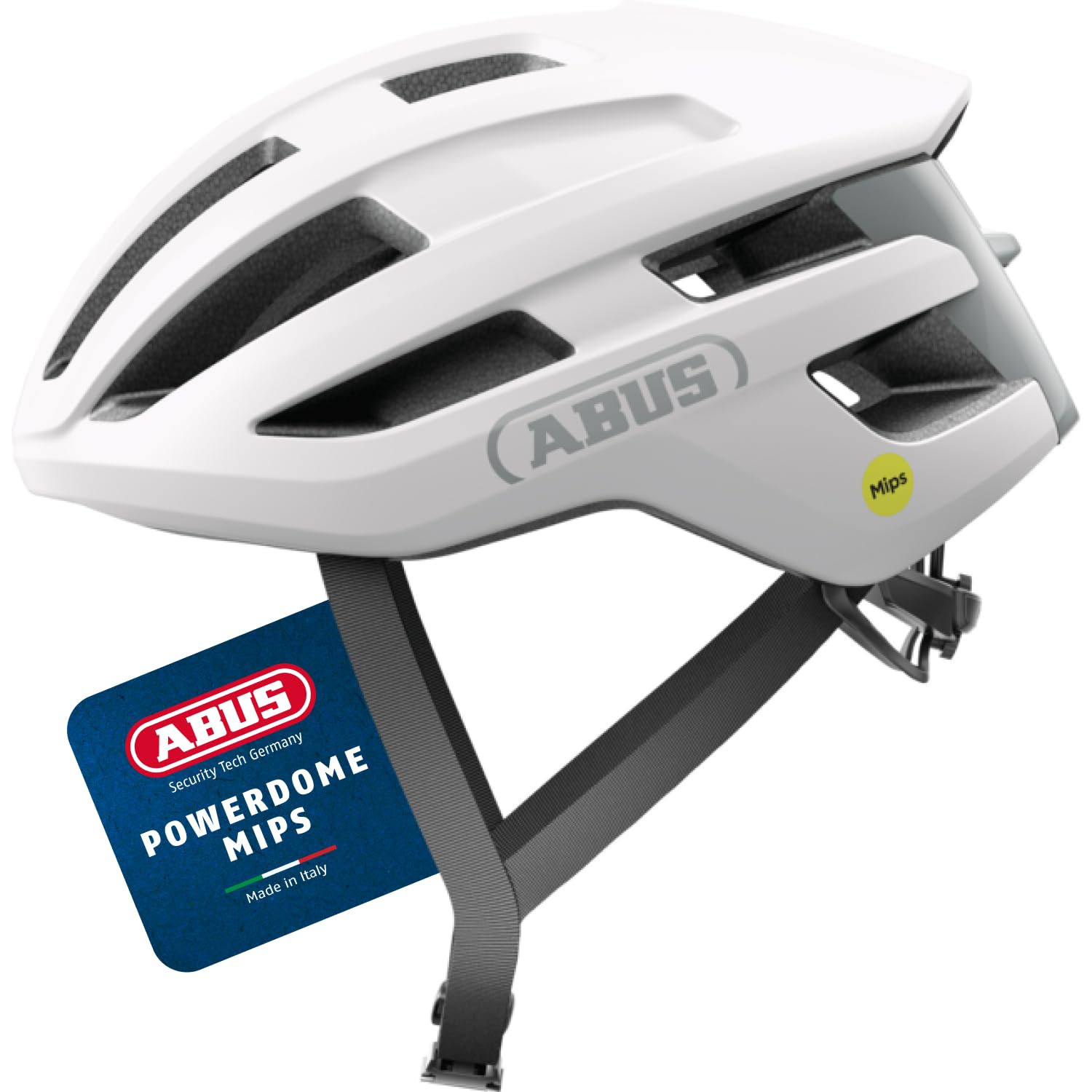 ABUS PowerDome road bike helmet - lightweight bike helmet with clever ventilation system and aerodynamic profile - Made in Italy - for men and women - white, size M