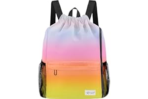 Risefit Drawstring Backpack with Mesh Pockets String Gym Bag Sackpack Sandproof Water Resistant Beach Backpack for Men Women