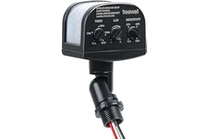 TREEWELL 240-Degree Replacement Motion Sensor, Adjustable LUX(5-300) & Time & Detection Sensitivity Up to 60 Feet Range, 3 Working Modes Outdoor Motion Detector for Security Floodlight, Black