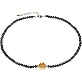 Wizock Spiritual Crystals and Stones Beaded Necklace Citrine Necklaces for Women Wealth Balance Adjustable Birthstone Jewelry Choker