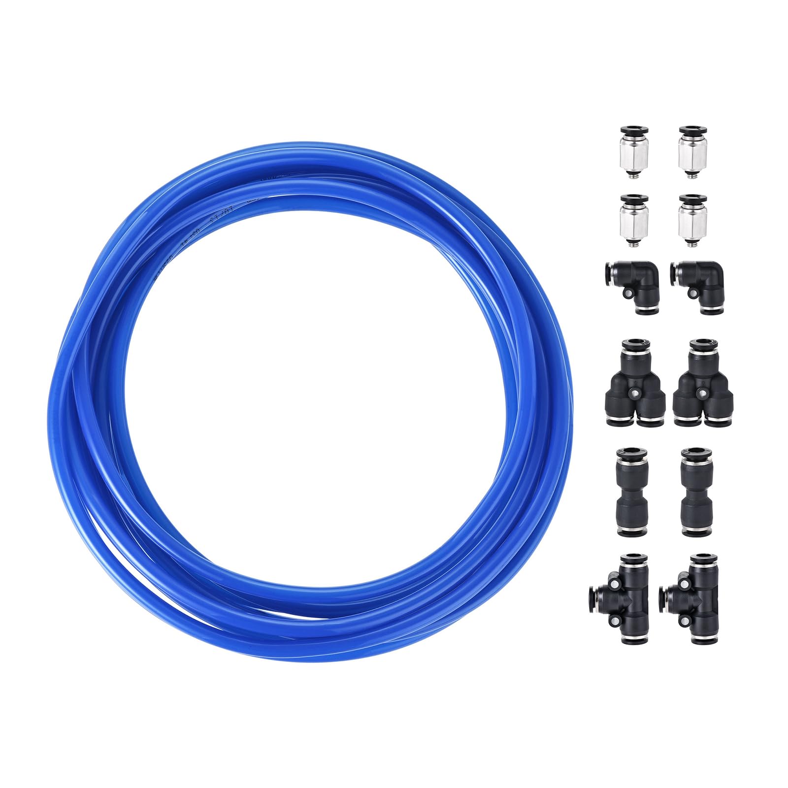 M METERXITY Air Hose Tubing Kit - PU Pneumatic Tube with Quick Connecter, High Pressure Resistance, Apply to Vacuum Systems (5M 6mm OD, Blue)