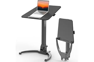 JOY worker Foldable Mobile Standing Desk, Height Adjustable Sit Stand Desk, 90° Tiltable Rolling Laptop Table, Portable Workstation with Non-Slip Mat for Home Office, Holds Up to 22lbs, Black