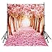 Mohoo 5x7ft Silk Photography Backdrop Cherry Blossoms Street Studio Photography Backdrop Photo Background Beautiful Flower 1.5x2.1m (Updated Material)