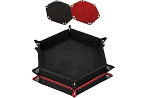 SIQUK 2 Pieces Dice Tray PU Leather Dice Trays Folding Hexagon Dice Holder Tray for Dice Games Like RPG, DND and Other Table Games (Black and Red)