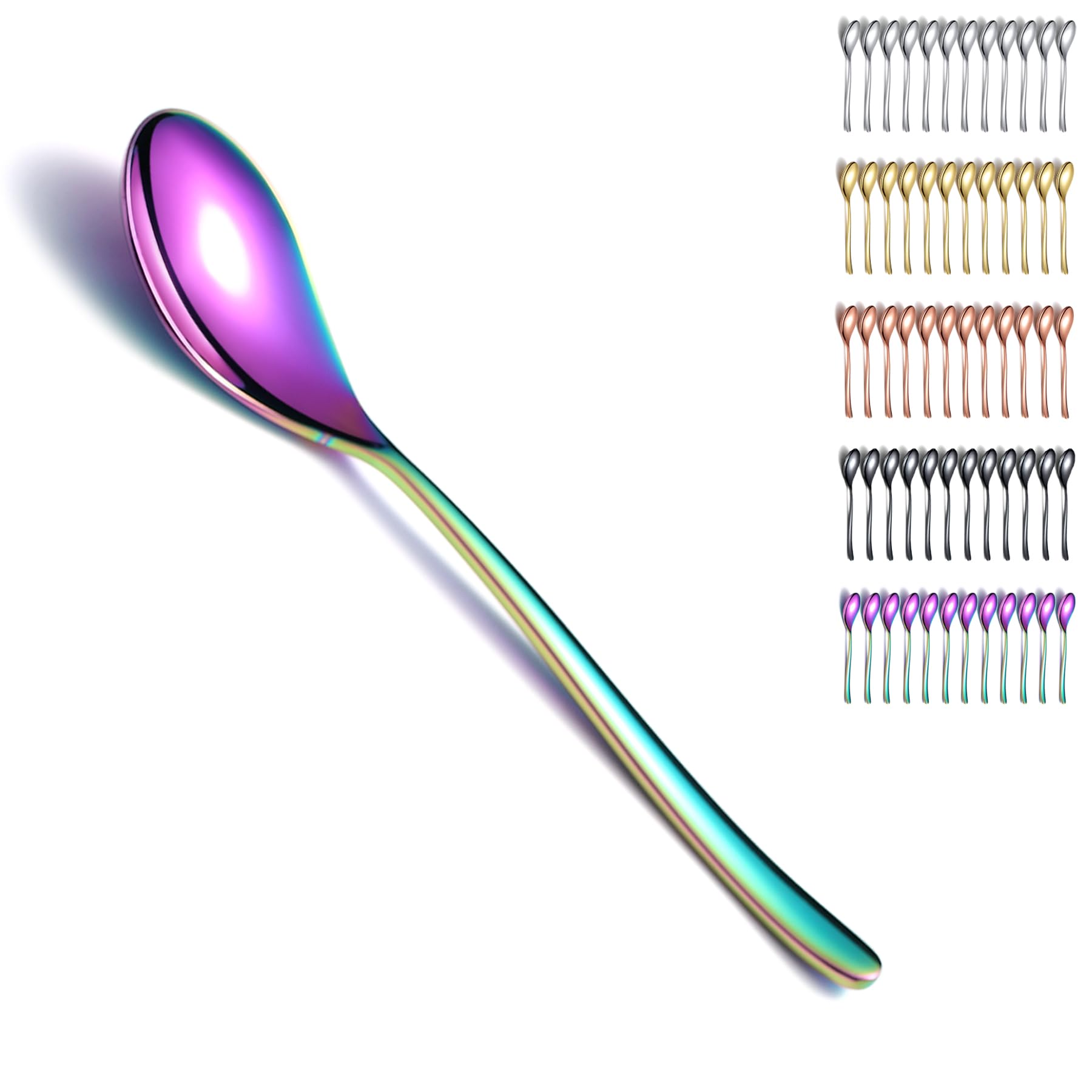 Rainbow Dinner Spoons 12 Pieces, Kyraton 20.3cm Stainless Steel Table Spoons, Soup Spoons, Cutlery Spoons Set, Dishwasher Safe