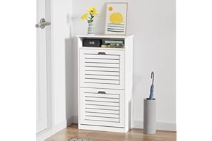 TENNTOU Shoe Storage Cabinet with 2 Flip Drawers & Top Cubby, Shoe Cabinet for Entryway Slim, Free Standing Shoe Rack Cabinet, Narrow Shoe Organizer for Entryway, Hallway, Bedroom, White