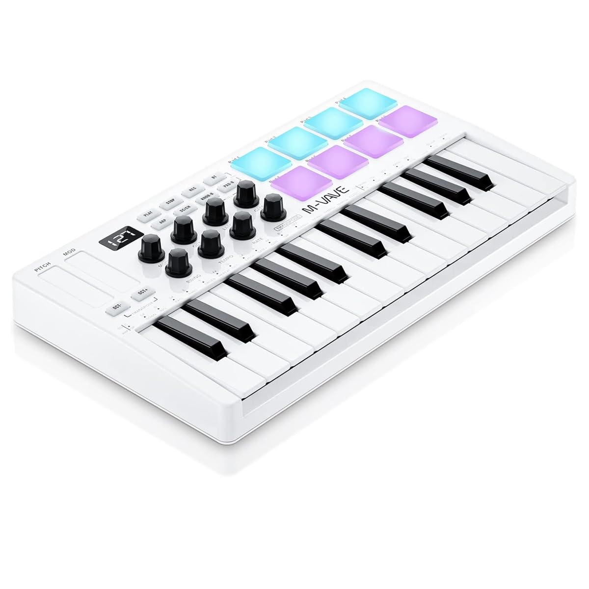 M-VAVE SMK-25-25 Key USB MIDI Keyboard Controller With 8 Backlit Drum Pads, Bluetooth, Professional dynamic keys, 8 Knobs