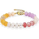 JWZMB Beaded Bracelet for Women Colorful Stone Boho Bead Bracelet for Beach Adjustable Handmade Beaded Summer Jewelry