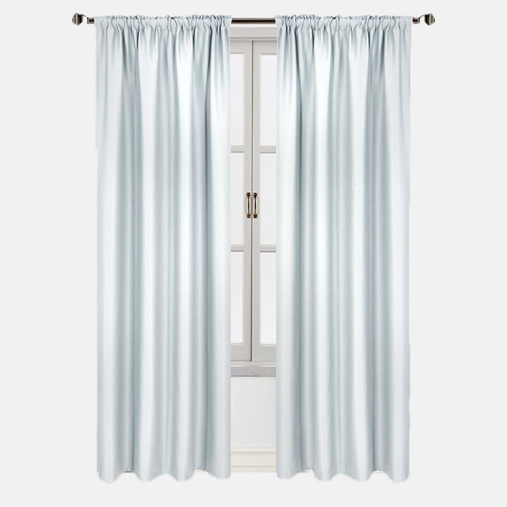 WARMSUN Greyish White Rod Pocket Curtains Energy Saving Microfiber Window Treatments Blackout Curtains,42" Width x 72" Length,Sold as One Pair