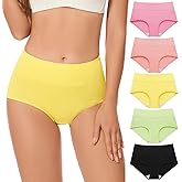 CleainKorte Womens Cotton Underwear High Waisted Briefs Full Coverage Underwear Soft Strech Breathable 5 Pack