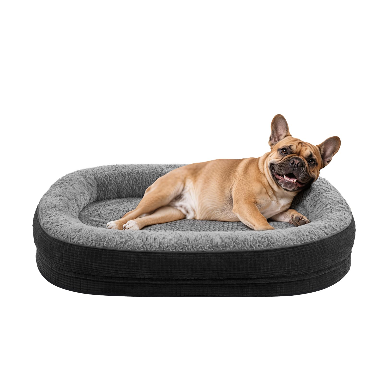 JOEJOY Orthopedic Dog Bed for Medium Dogs, Egg-Crate Memory Foam Pet Bed with Bolster Sides, Waterproof Lining, Removable Washable Cover & Non-Slip Bottom, Black Image