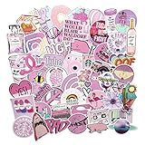 53pcs Water Bottles Stickers Lovely Waterproof Aesthetic Trendy Summer Stickers for Teens Girls Perfect for Waterbottle Laptop Phone Travel (Pink 53)