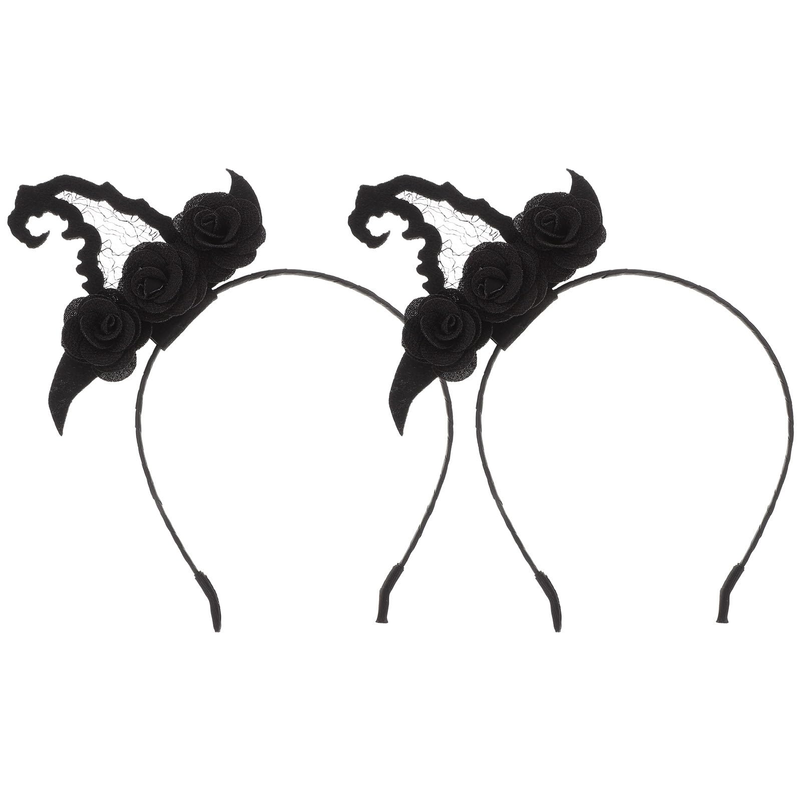Ciieeo 2pcs Witch Hat Headband Black Roses Hair Hoop Halloween Hair Bands Head Boppers Accessory Festival Headpiece Headwear Hair Accessories for Halloween Party Cosplay Dress Up Costume