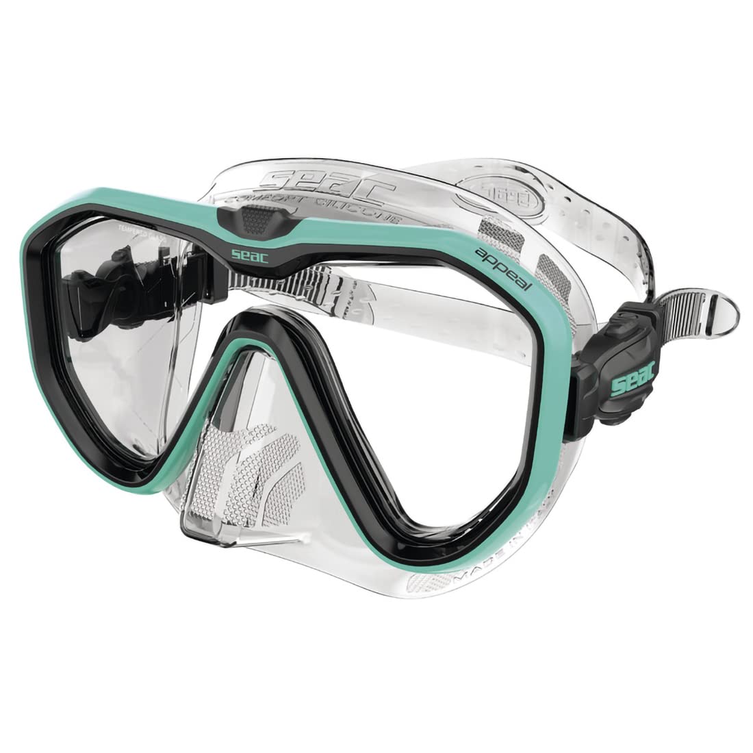 SEAC Appeal, Made in Italy single lens diving mask with 3D buckle directly to the skirt
