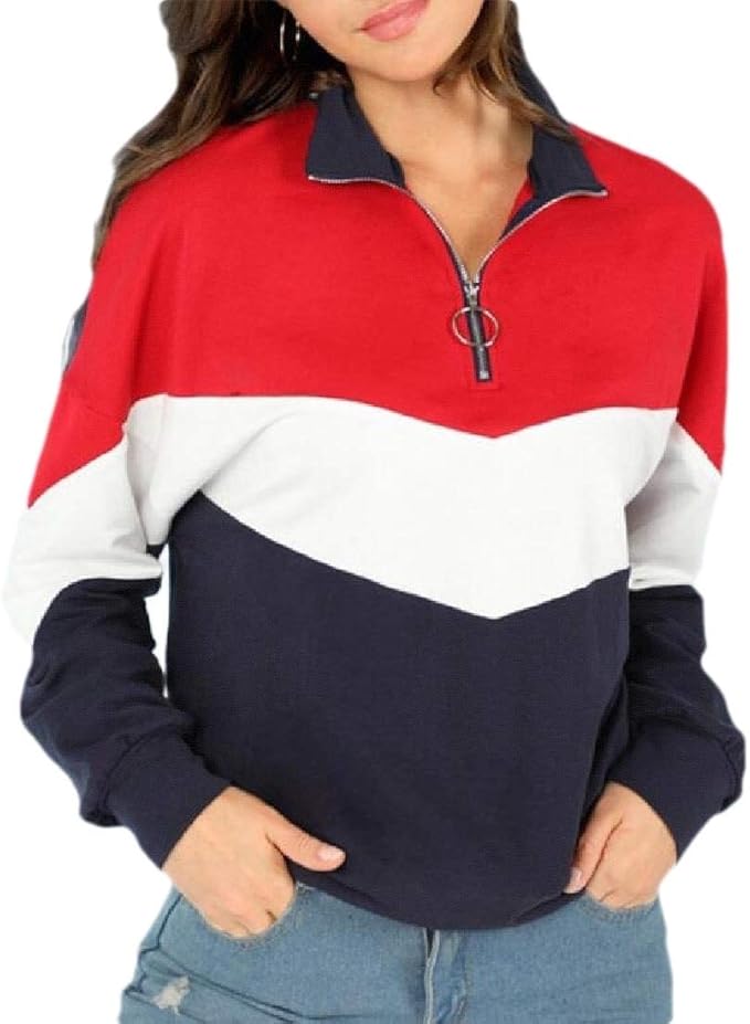 omniscient Womens 1/4 Zip Sweatshirts Color Block Hoodies Pullover