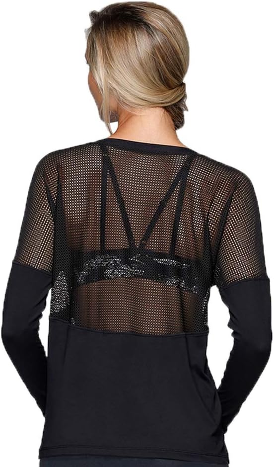 Ersuely Women Long Sleeve Mesh Sports Shirt Hollow-Out Running Pullover Sweatshirt