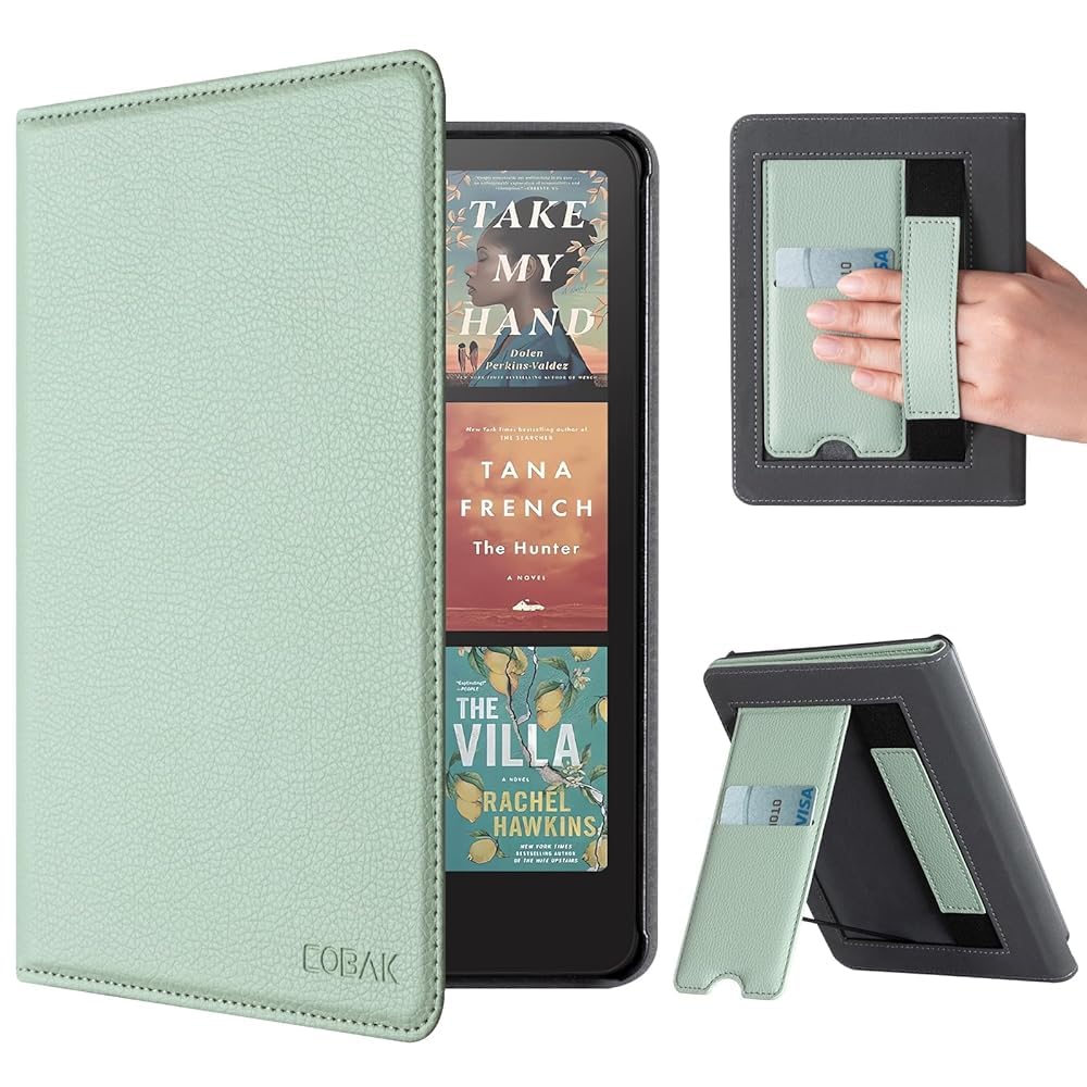 Photo 1 of CoBak Case with Stand for Kindle Paperwhite 12th Gen 2024 Released (7") & Kindle Colorsoft Signature Edition - Durable PU Leather Cover with Auto Sleep Wake, Card Slot, Hand Strap Feature, Sage Green